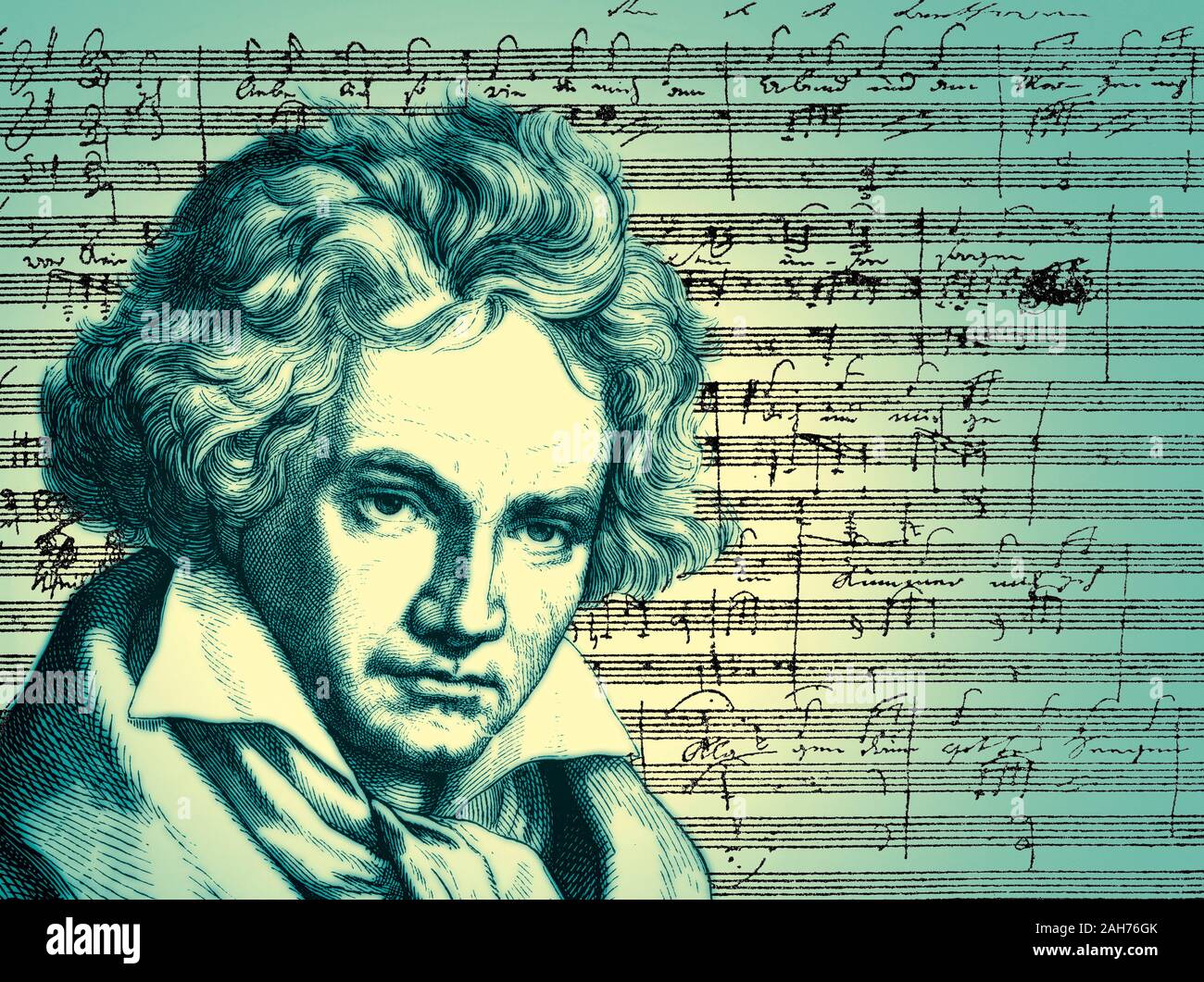 Handschriftliche Notenschrift, love song, zärtliche Liebe, 1795, Ludwig van Beethoven, 1770-1827, Deutscher Komponist Stockfoto