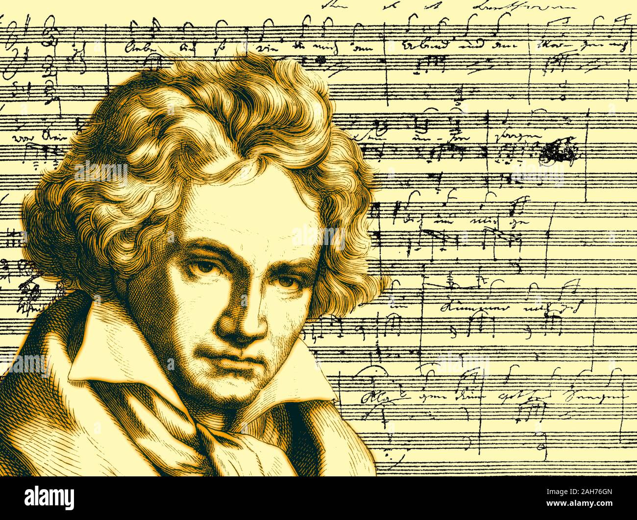 Handschriftliche Notenschrift, love song, zärtliche Liebe, 1795, Ludwig van Beethoven, 1770-1827, Deutscher Komponist Stockfoto