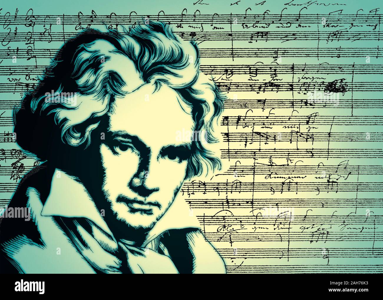 Handschriftliche Notenschrift, love song, zärtliche Liebe, 1795, Ludwig van Beethoven, 1770-1827, Deutscher Komponist Stockfoto