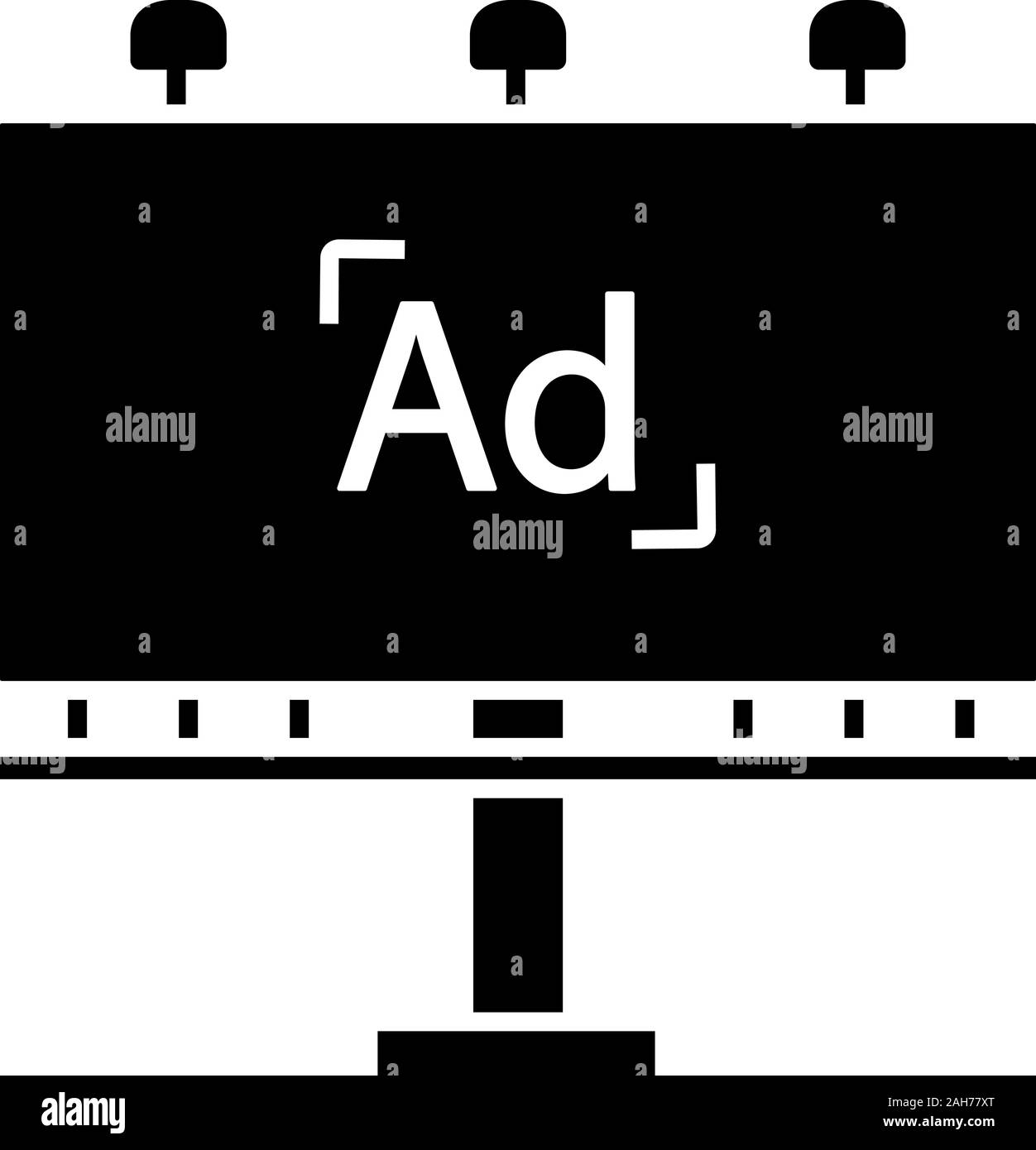 Für die Plakatwerbung glyph Icon. Big board. Außenwerbung. Large Format Printing. Silhouette Symbol. Negativer Platz. Vektor isoliert illustrati Stock Vektor