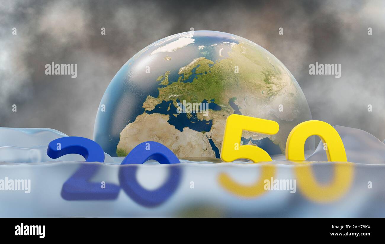 2050 Zu spät, geschmolzene Eis und Meeresspiegelanstieg. Planet Erde unter Wasser 3D-Illustration. Elemente dieses Bild von der NASA eingerichtet Stockfoto