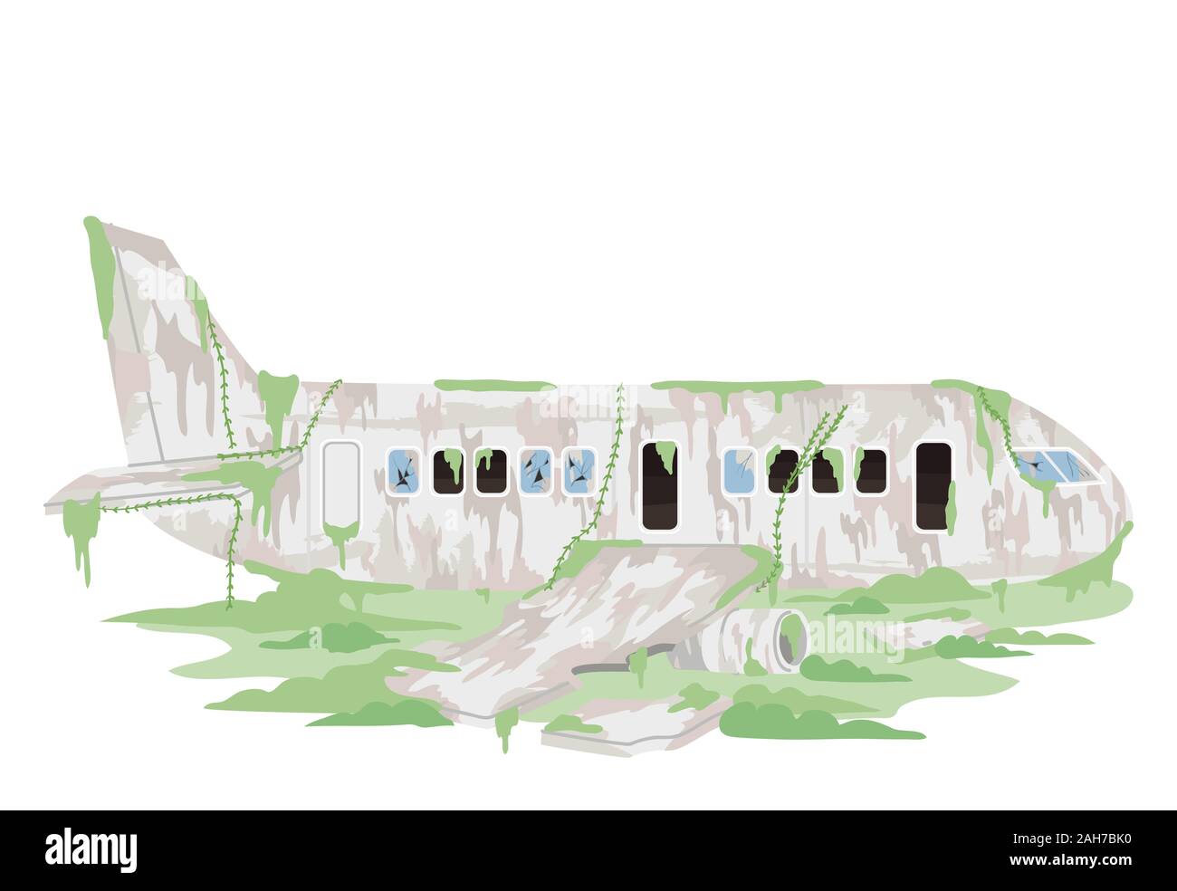 Abbildung: ein verlassenes Flugzeug im Dschungel mit Pflanzen kriechen um Sie herum Stockfoto