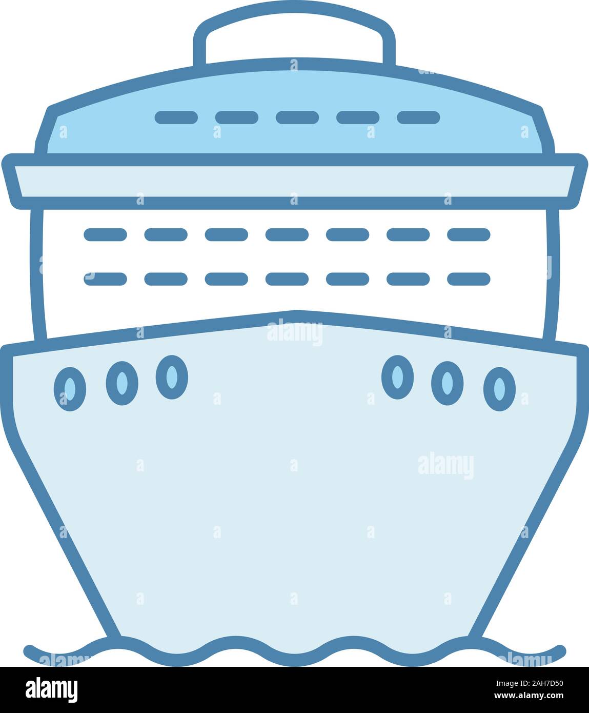 Kreuzfahrtschiff in der Ansicht von vorn Farbe Symbol. Ocean Liner. Boot, Cruiseship, Fähre. Transport zu Wasser. Sommer Voyage. Isolierte Vector Illustration Stock Vektor