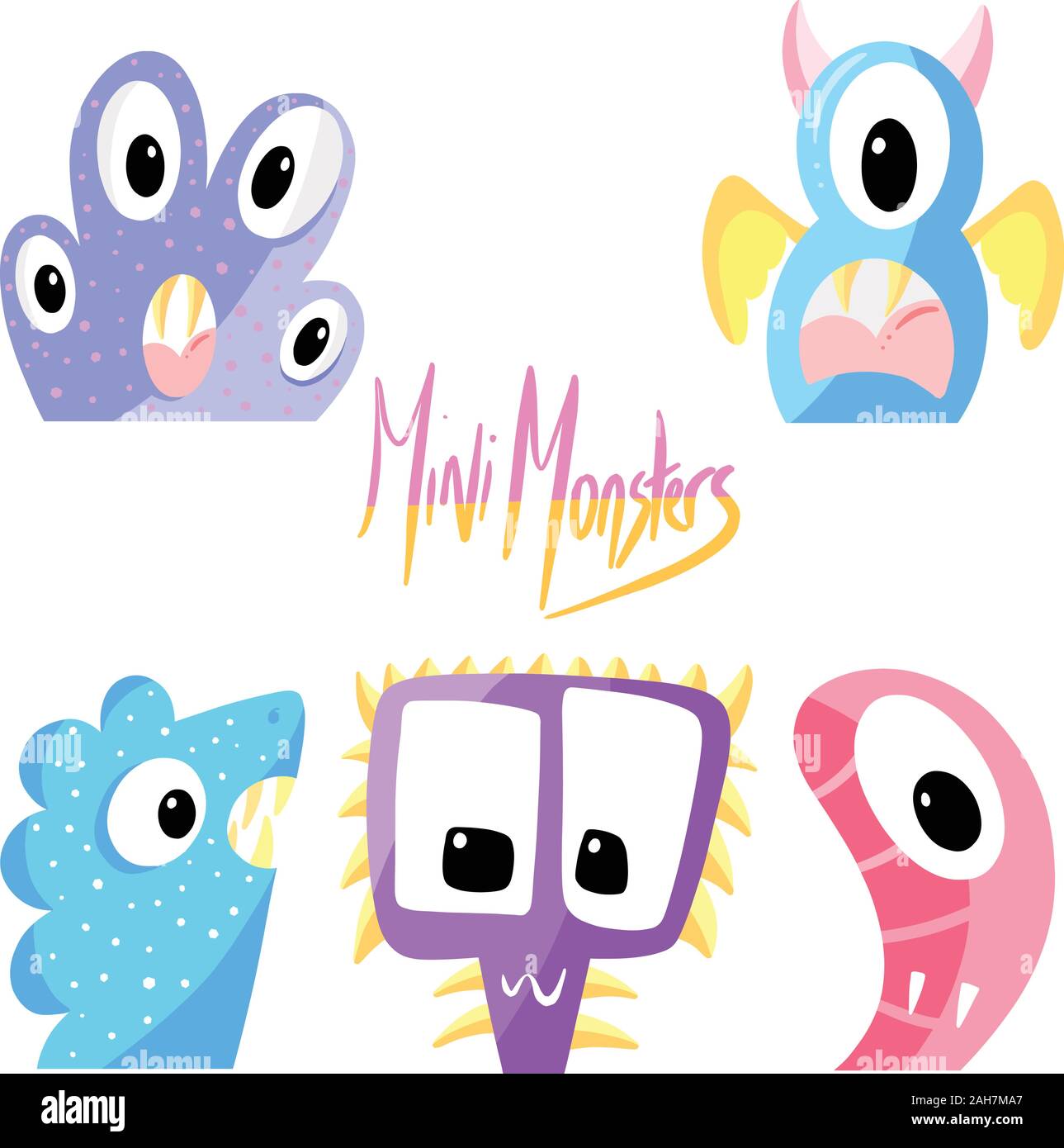 Sammlung von Mini Monster Fiktive imaginäre Figuren Cartoon Illustration Vektoren Stock Vektor