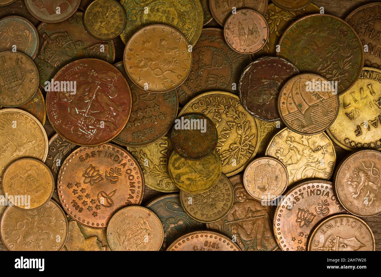 Altes Geld Münzen Stockfoto