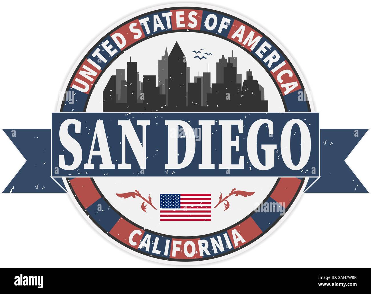 San Diego Skyline. Stadt silhouette Abzeichen Stempel Stock Vektor