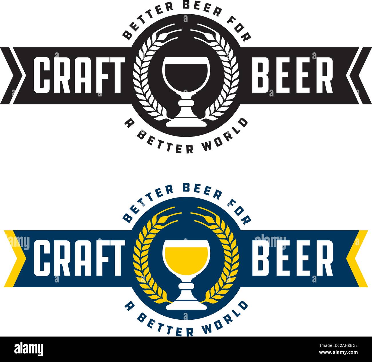 Handwerk Bier Banner Stil Abzeichen oder Etikett mit traditionellen belgischen Pokal, Gerste Kranz und gotischen Schrift. Mit schwarz-weiß und farbe Versionen. Stock Vektor