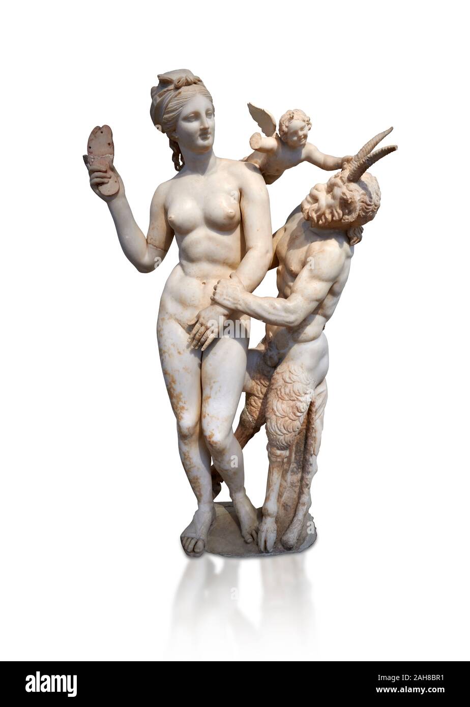 Hellenstic Marmorstatue Gruppe der Aphrodite (Venus) mit Pan und Eros, ca. 100 v. Chr., Haus der Poseidonaistai von Beryttos, Delos, Athen nationalen Archa Stockfoto