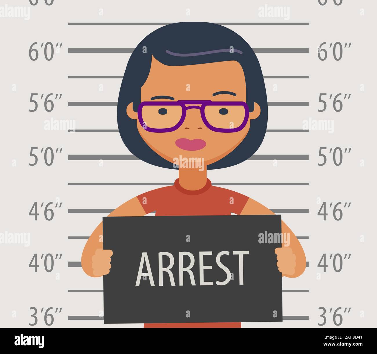 Festgenommen oder mit einem Schild in der Polizeistation verhaftet. Lustige Cartoon Vektor Illustration Stock Vektor