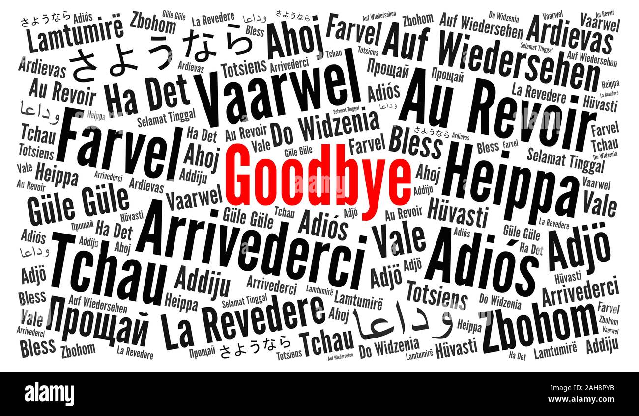 Auf Wiedersehen in verschiedenen Sprachen word Cloud Stockfotografie
