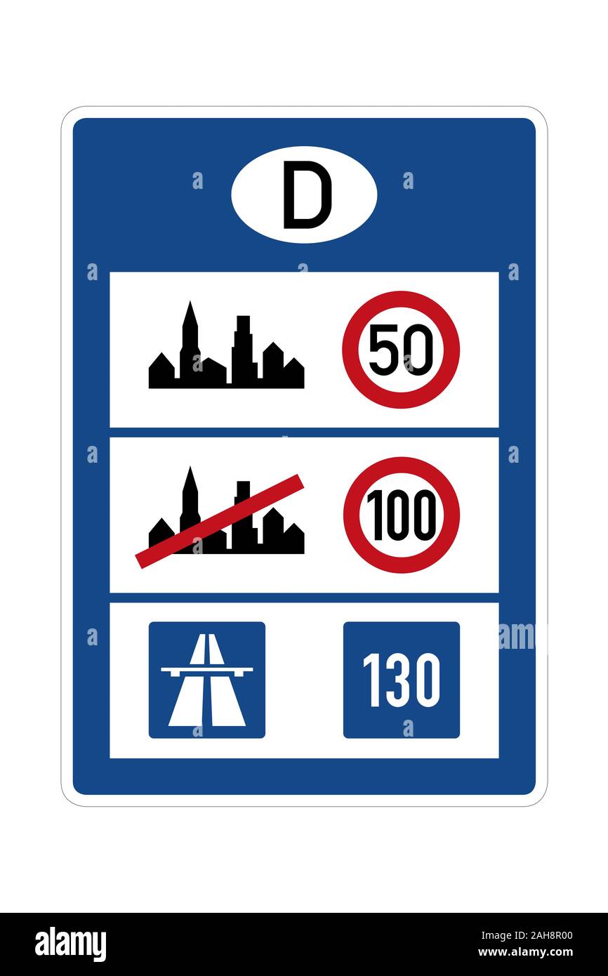 Schild Geschwindigkeitsbegrenzungen auf deutschen Straßen Stockfoto