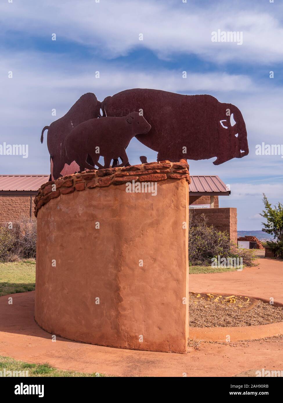 Bison Skulpturen, Interpretative Center, Caprock Canyons State Park, Quitaque, Texas. Stockfoto