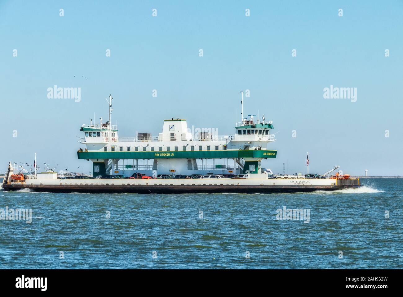 Ray Stoker Bolivar Fähre in Galveston Bay Stockfoto