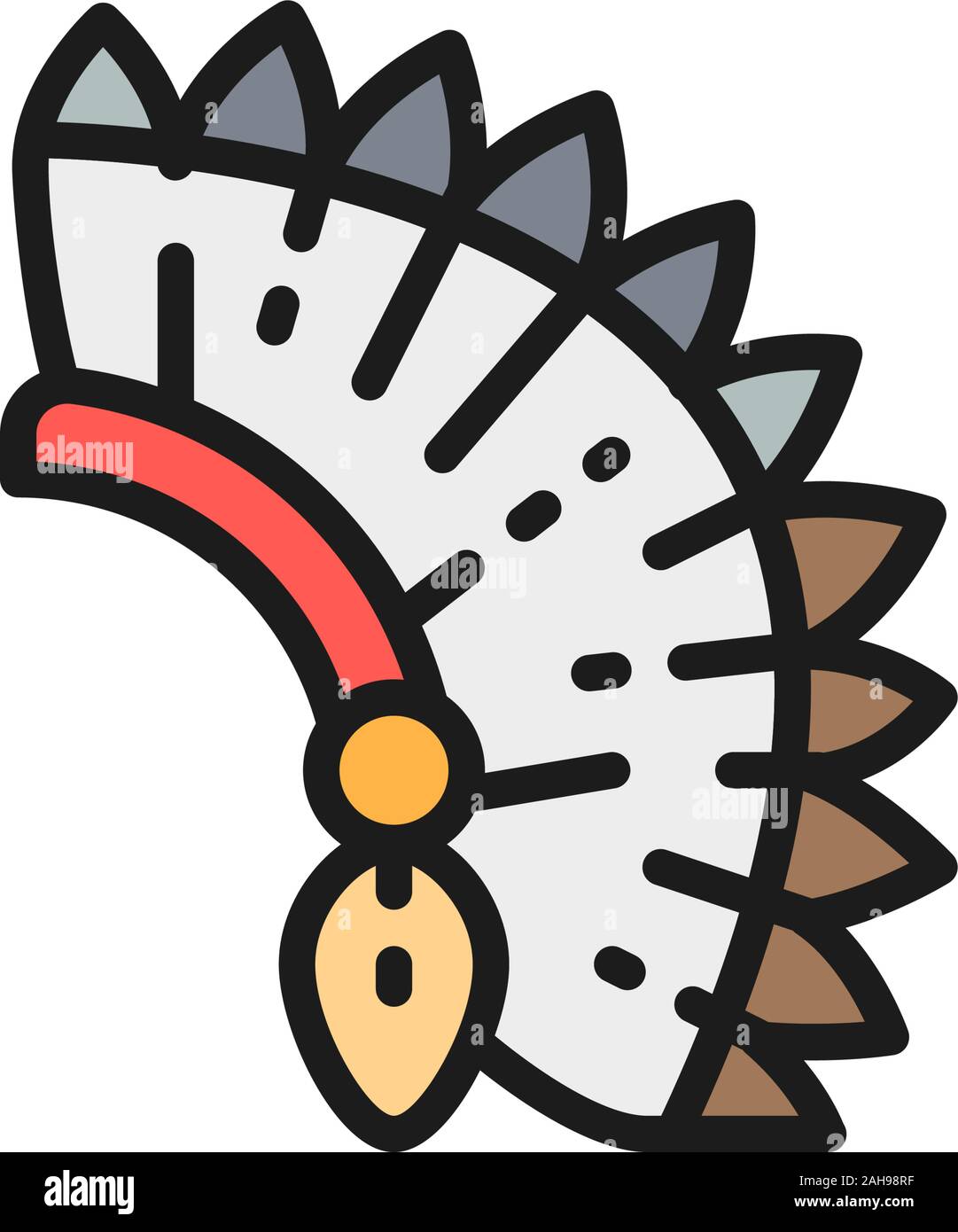 Indian Chief Kopfschmuck, native american hat Flachbild Color Line Symbol. Stock Vektor