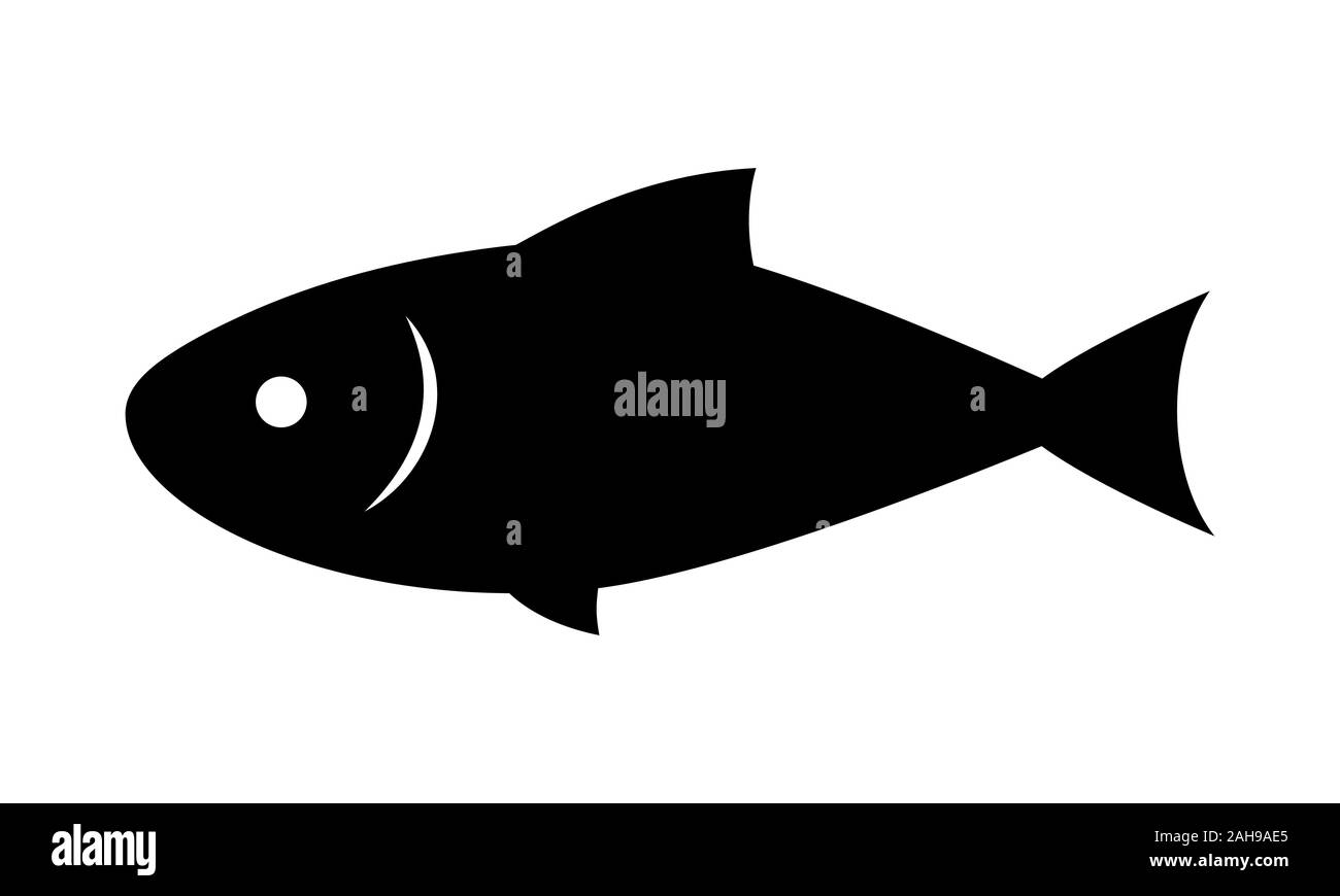 Fisch Symbol Vektor, Flachbild symbol Fisch silhouette Schwarz auf Weiß bacground, einfaches Design. Stock Vektor