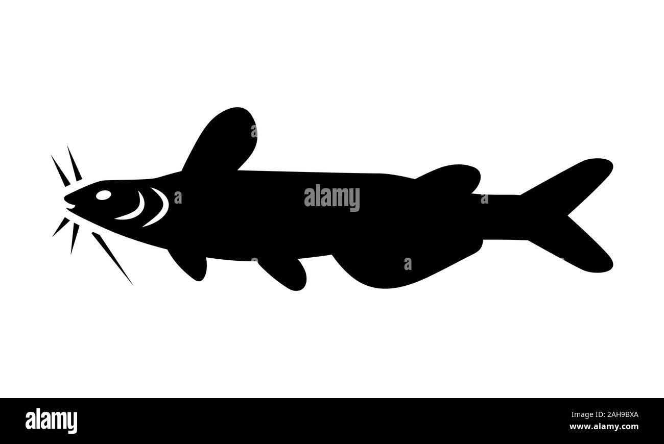 Cat Fisch Symbol Vektor, Flachbild symbol Fisch silhouette schwarz auf weißem Hintergrund, einfaches Design. Stock Vektor