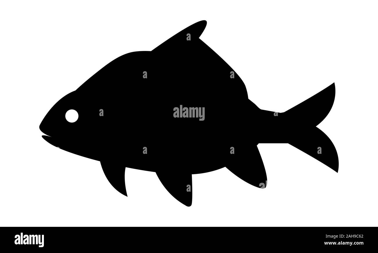 Karpfen Fisch Symbol Vektor, Flachbild symbol Fisch silhouette schwarz auf weißem Hintergrund, einfaches Design. Stock Vektor