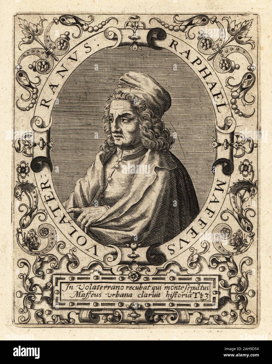 Raffaello Maffei, italienischer Humanist, Historiker und Theologe, 1451-1522. Raphael Maffeus Volater Ranus. Kupferstich von Johann Theodor de Bry von Jean-Jacques Boissard der Bibliotheca Chalcographica, Johann Ammonius, Frankfurt, 1650. Stockfoto