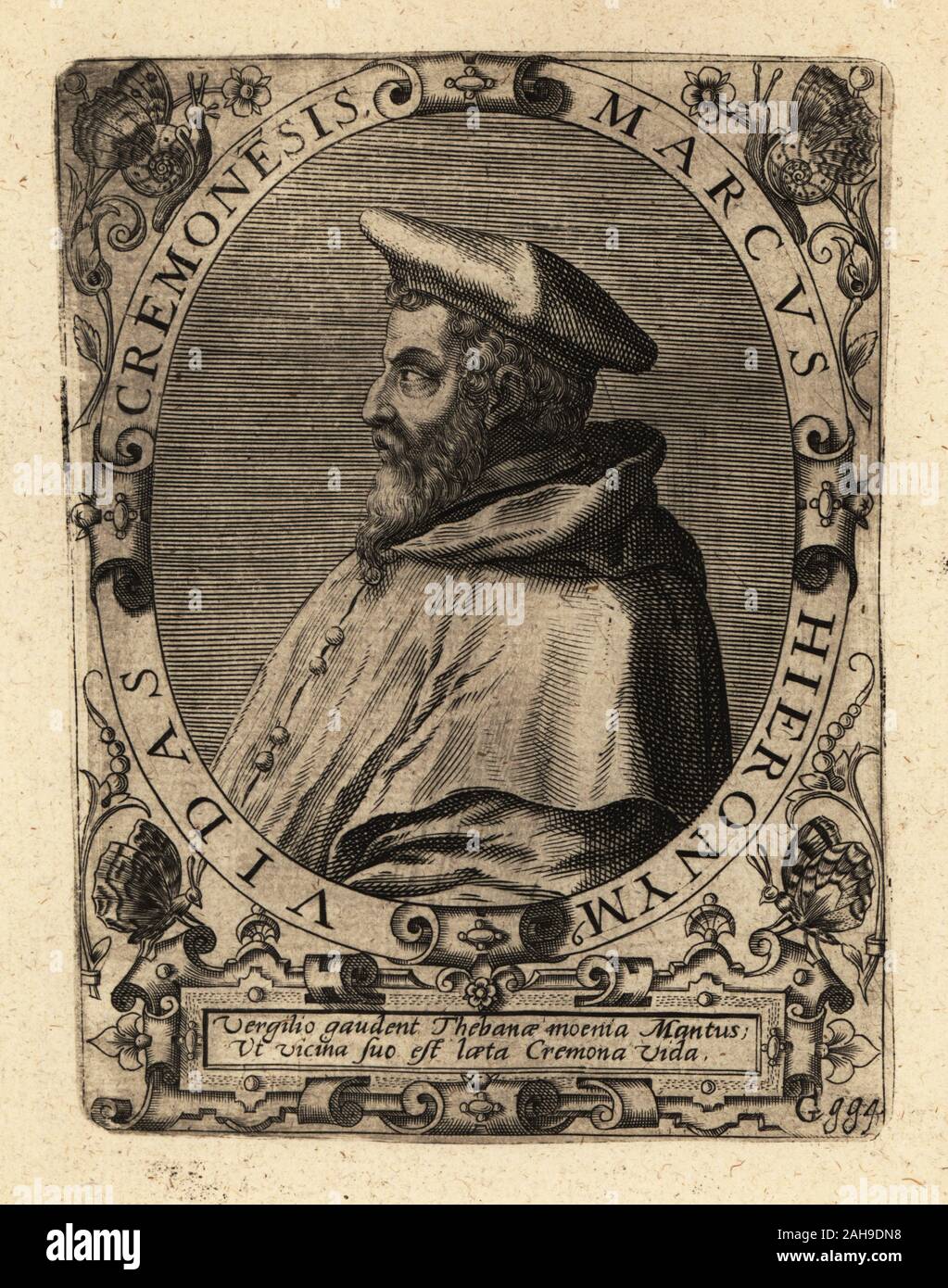 Marco Girolamo Vida, italienischer Humanist, Bischof und Dichter, 1485-1566. Marcus Hieronymus Vidas Cremonesis. Kupferstich von Johann Theodor de Bry von Jean-Jacques Boissard der Bibliotheca Chalcographica, Johann Ammonius, Frankfurt, 1650. Stockfoto