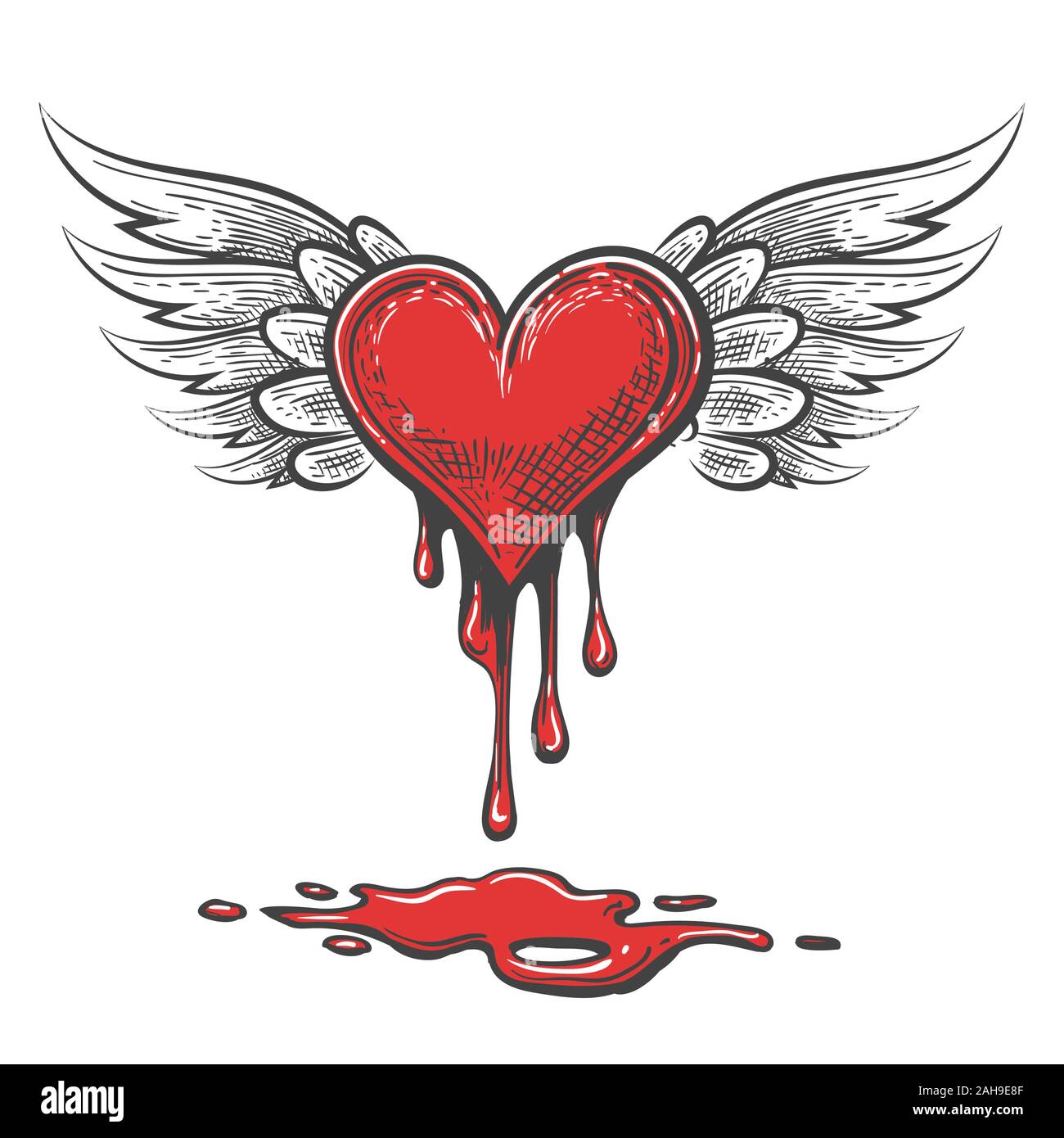 Winged blutende Herz Emblem im Comicstil. Valentines Tag Vector