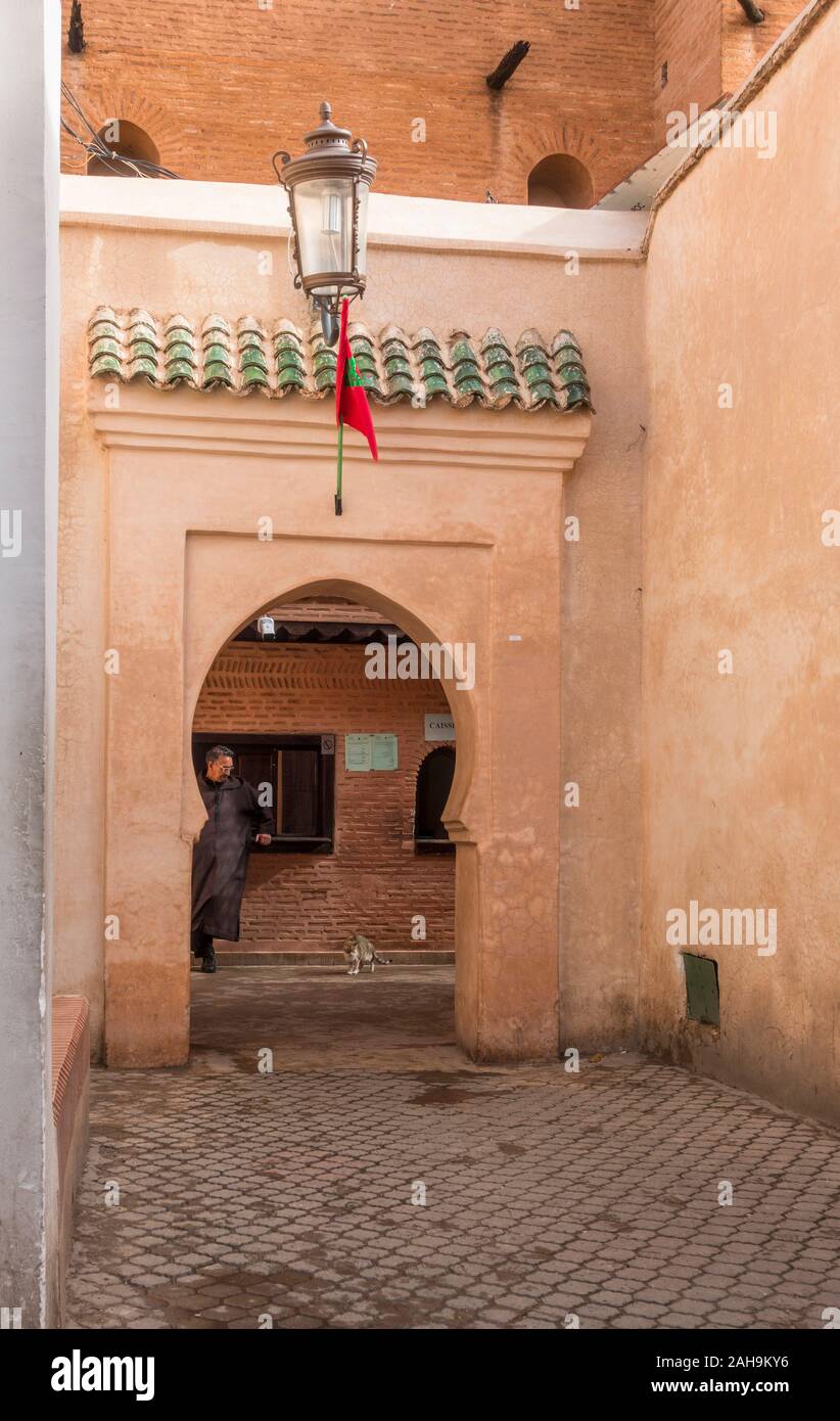 Eingang der Saadiergräber, Saadian Sultan Al Mansour, in der Kasbah, Marrakesch, Marokko. Stockfoto