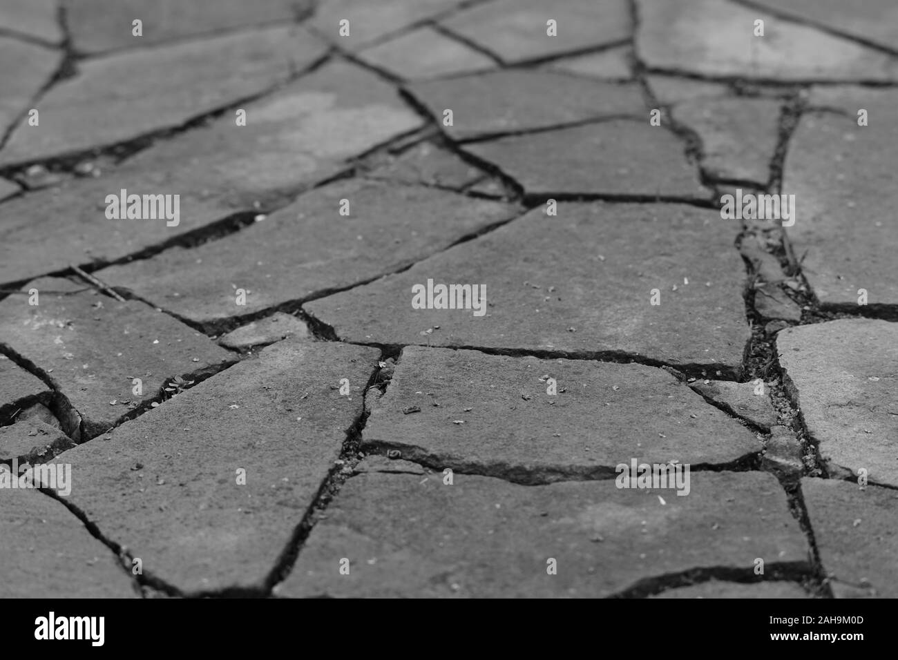 Die Straße von wild Pflastersteine in verschiedenen Formen, Schwarz und Weiß Foto. Stockfoto