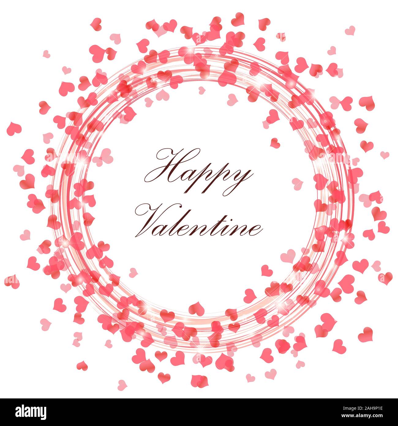 Runde Blitz mit Herzen und funkeln Effekte Rot auf weißem Hintergrund mit Happy Valentine Grüße Stock Vektor