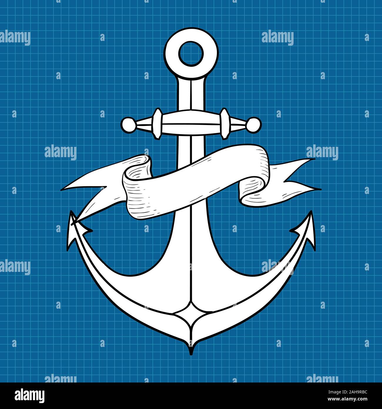 Anker. Hand gezeichnete Skizze. Vector Illustration auf blueprint Hintergrund. Stock Vektor