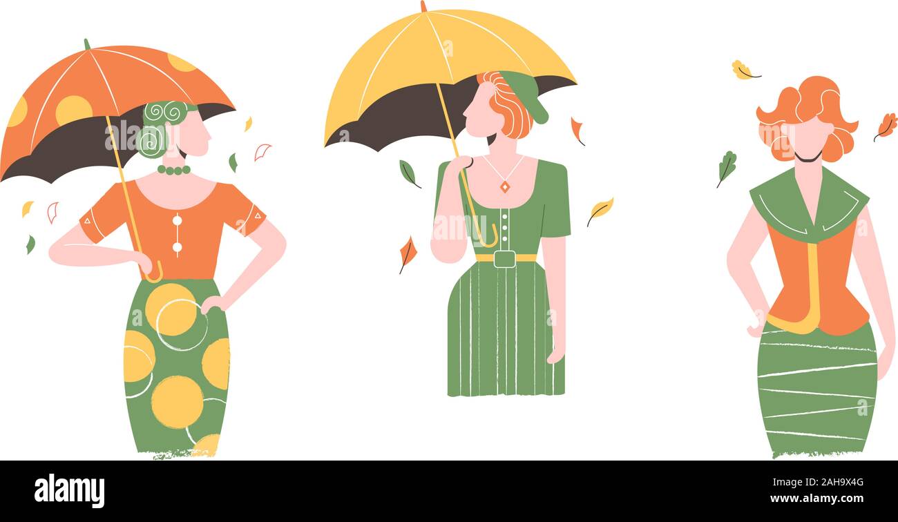 Satz von drei elegante Mädchen. Stock Vektor