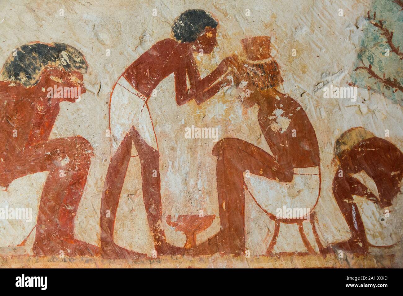 UNESCO Welterbe, Theben in Ägypten, das Tal der Adligen, Grab von userhat (Nummer 56, da es andere Grab Besitzer Userhat genannt). Ein Friseur. Stockfoto