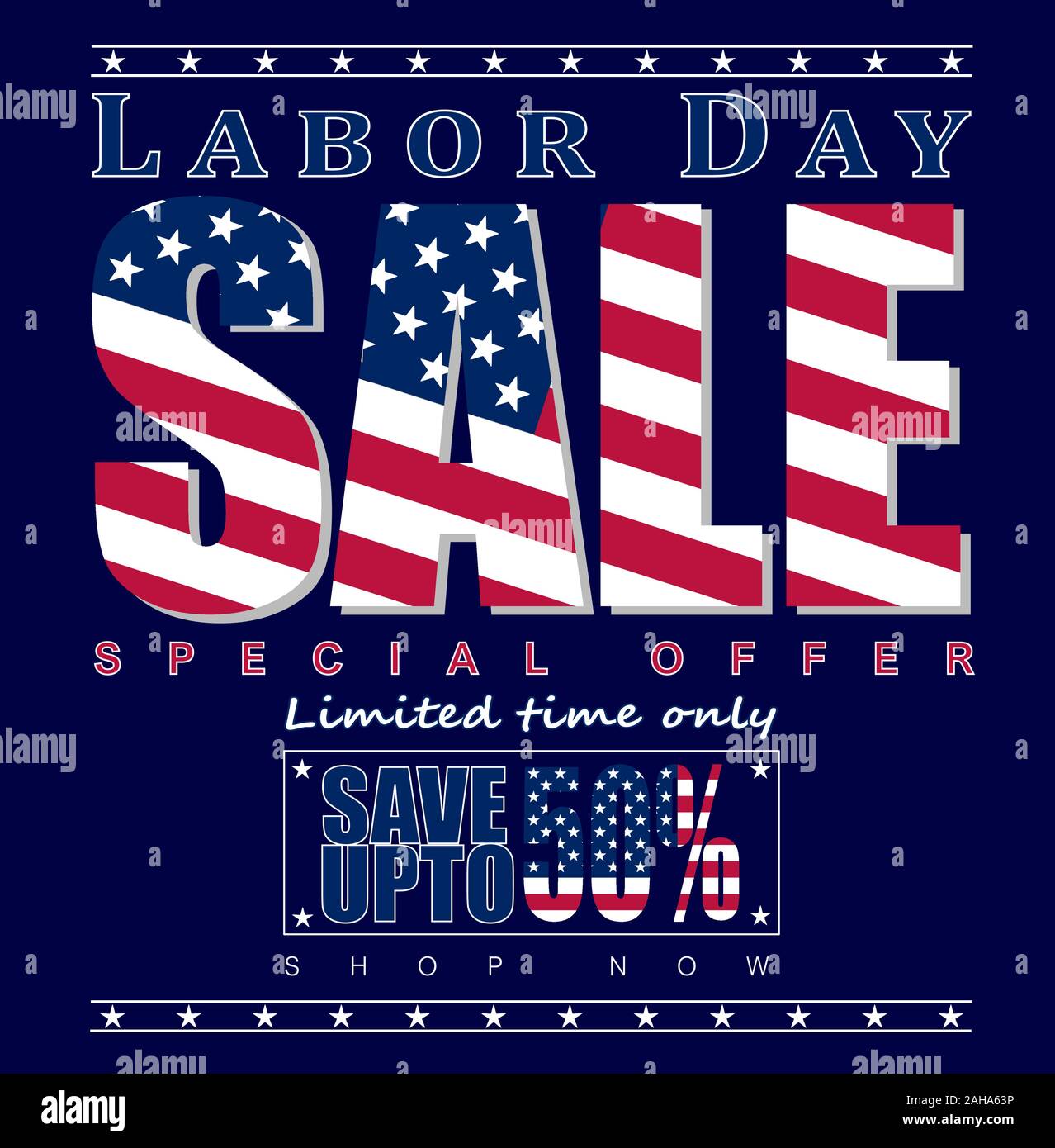 Vector Illustration: Tag der Arbeit Verkauf, Angebot, bis zu 50% Text speichern Stock Vektor