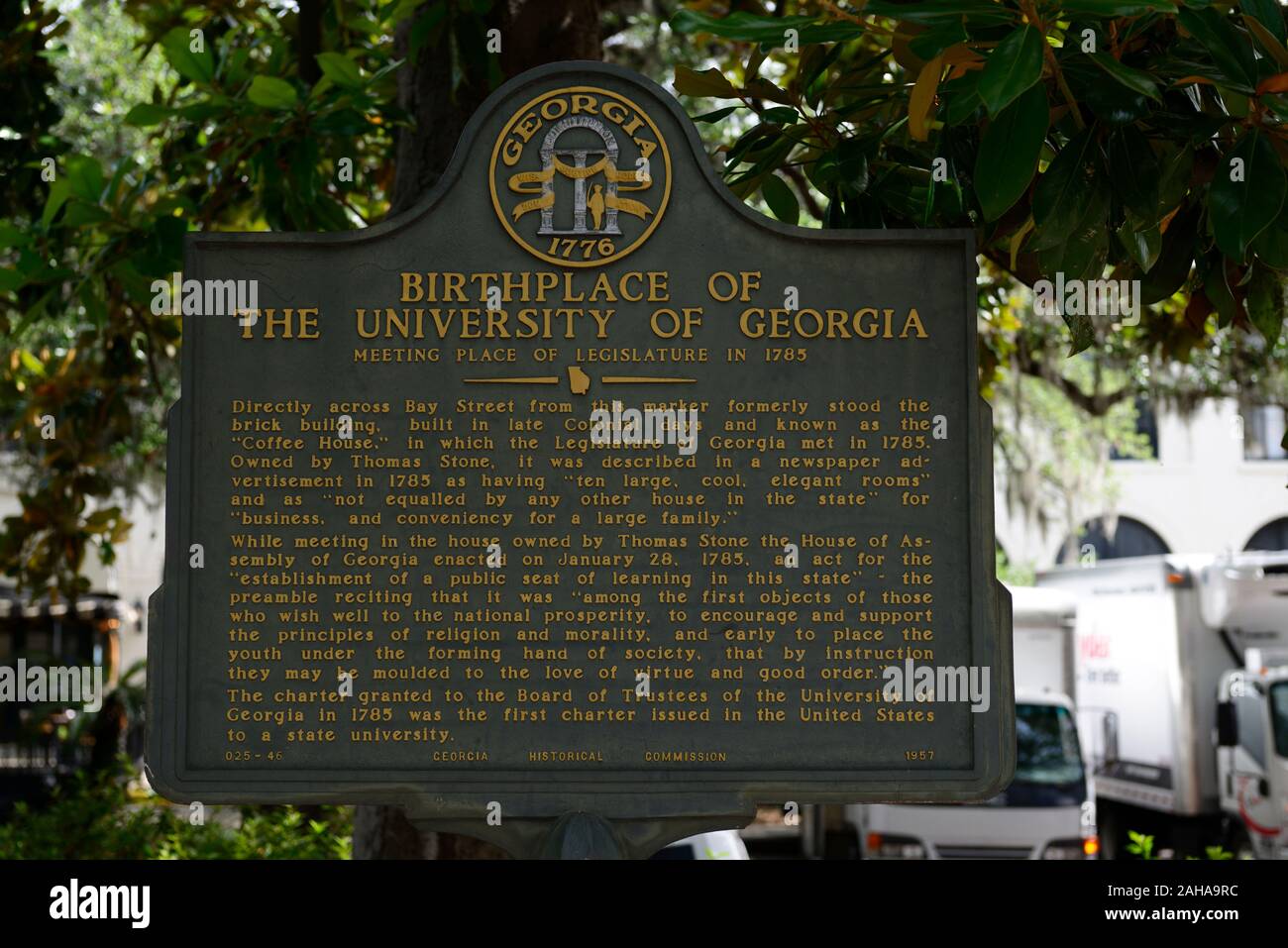 Geburtsort von der Universität von Georgia, Memorial, Marker, historische Markierung, Savannah, Georgia, RM USA Stockfoto