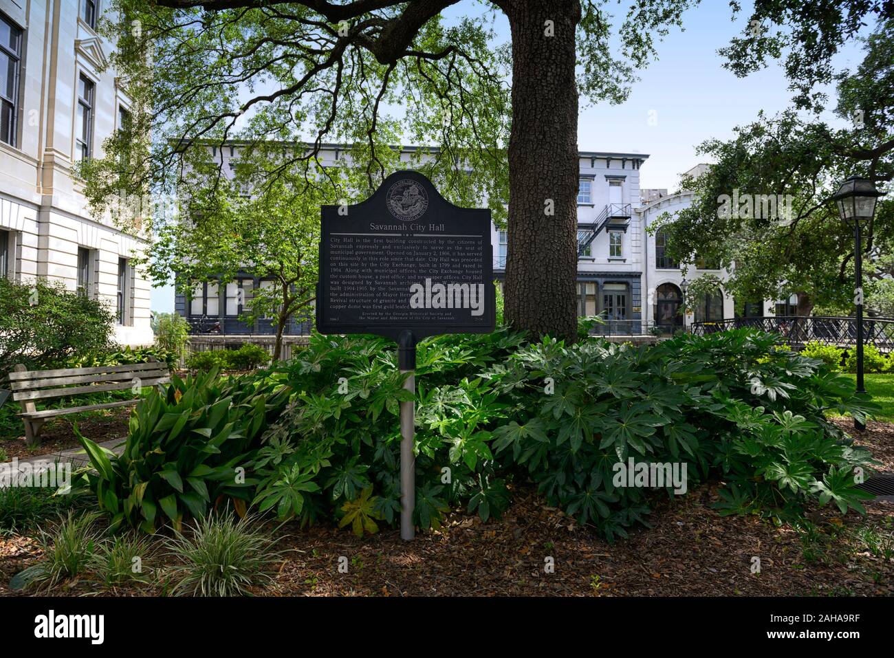 Savannah Rathaus, Memorial, Marker, historische Markierung, Savannah, Georgia, RM USA Stockfoto