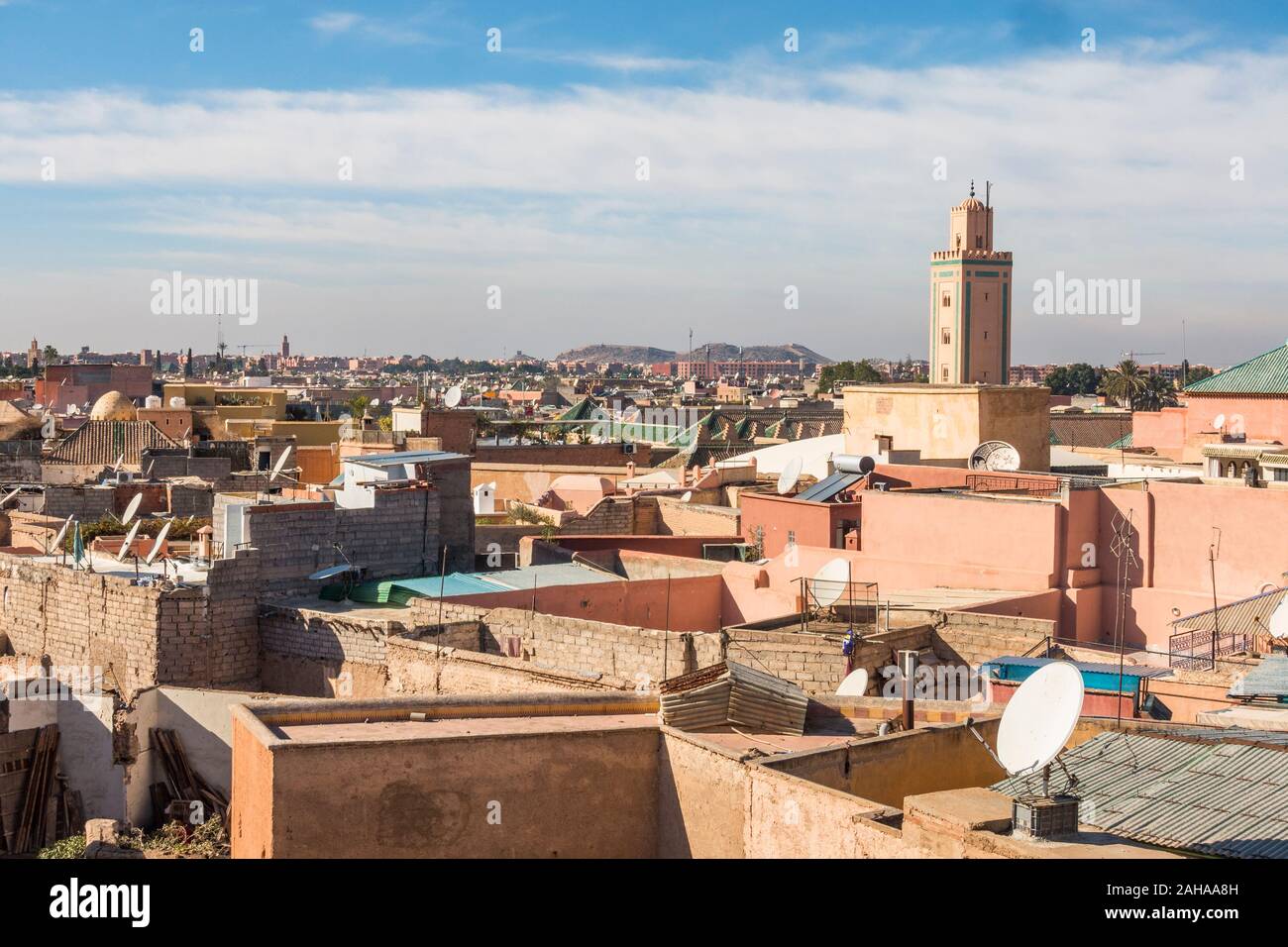 Marrakesch Skyline der Stadt in Medina, Marrakesh-Safi region, Marokko, Nordafrika. Stockfoto