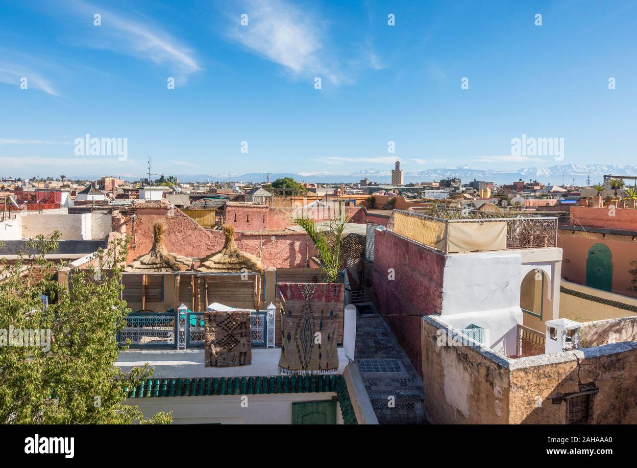 Marrakesch Skyline der Stadt in Medina, Marrakesh-Safi region, Marokko, Nordafrika. Stockfoto
