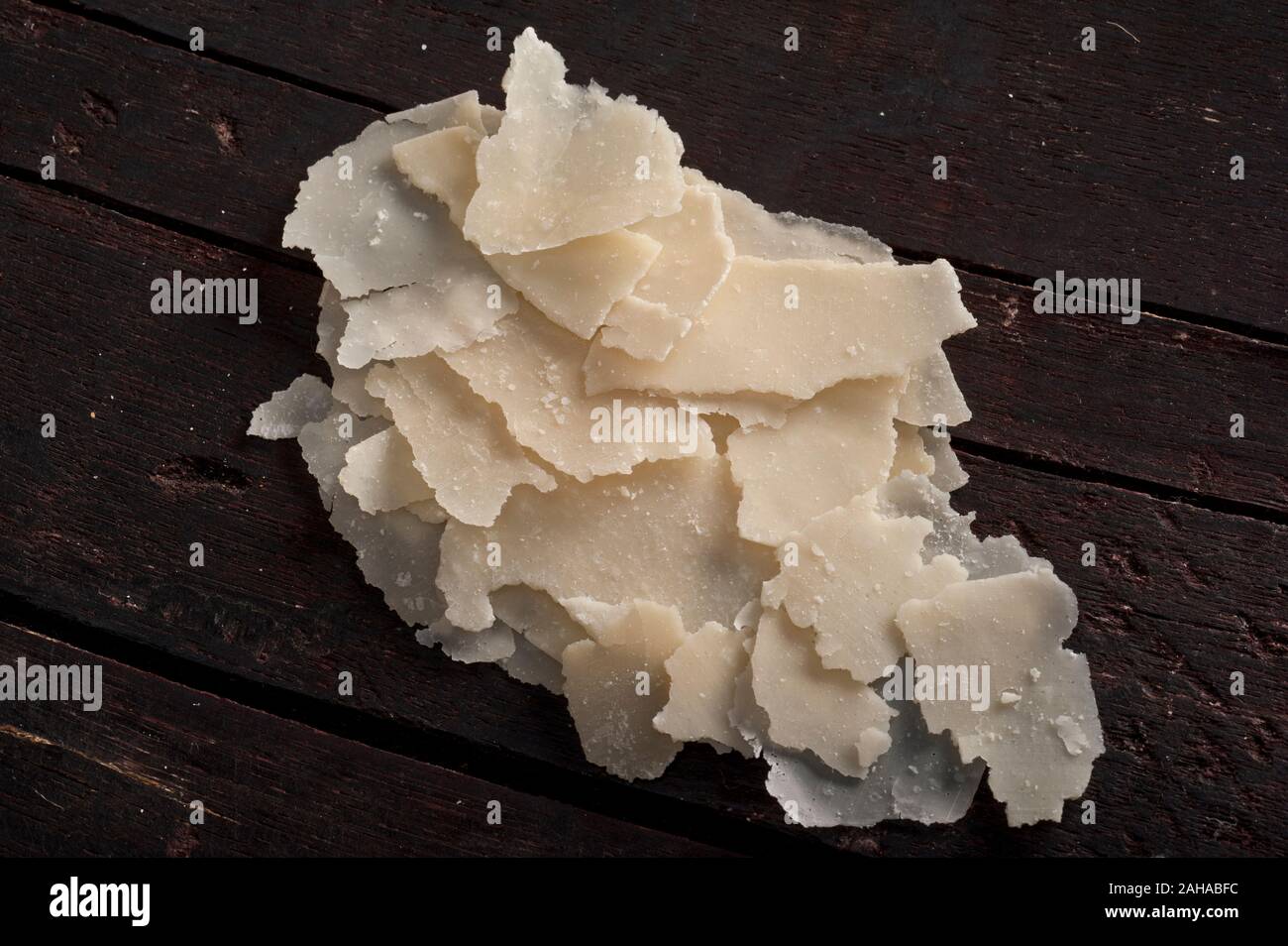 Gehobeltem Parmesan Käse Stapel Stockfoto