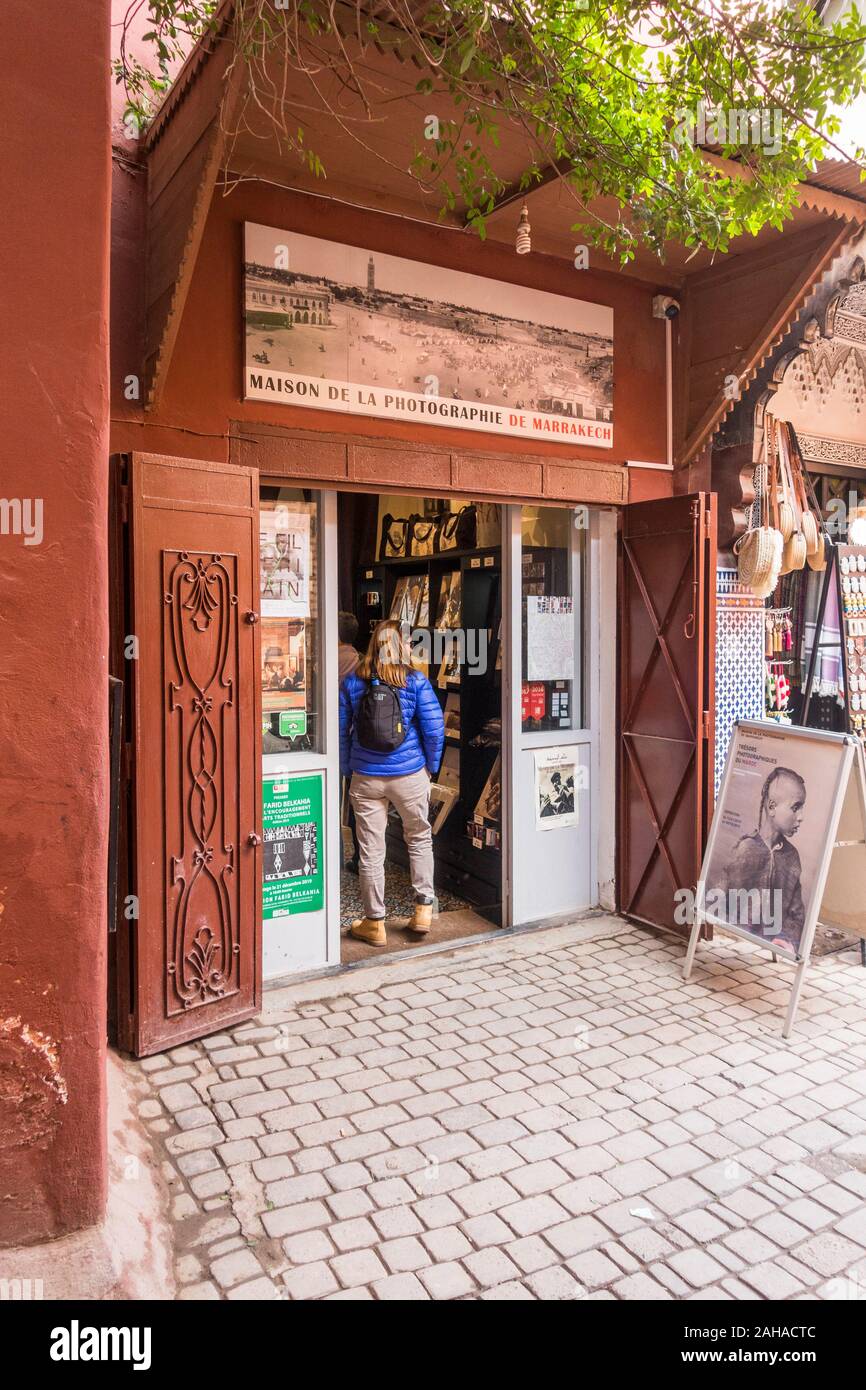 Eingang des Haus der Fotografie, Maison de la Photographie, Marrakesch, Marokko. Stockfoto