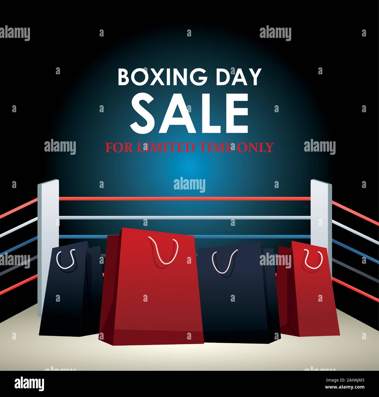Boxing Day Dale farbenfrohes Design mit Tüten auf boxring Hintergrund Stock Vektor
