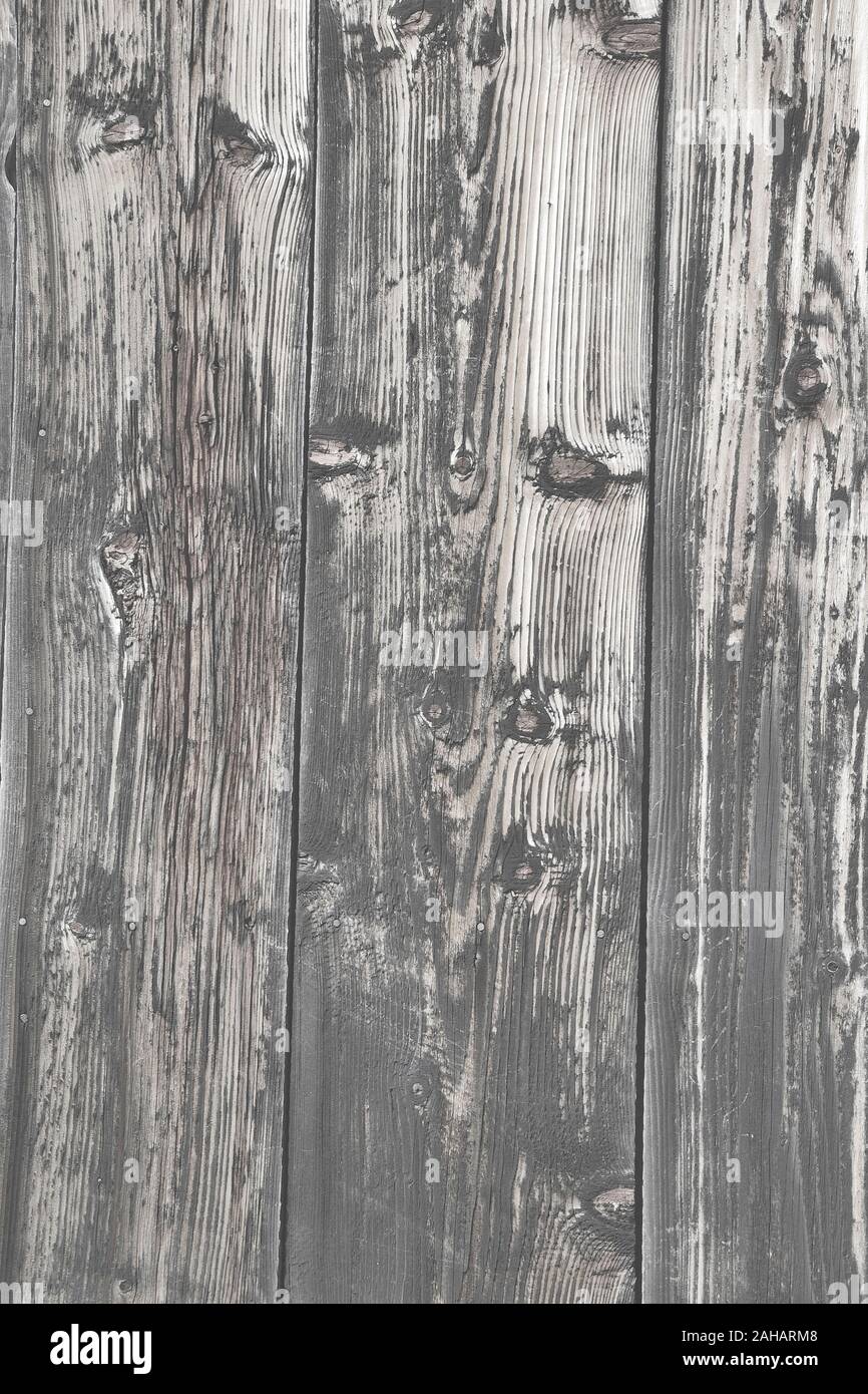 Alte Holzbohlen Textur - grunge Hintergrund. Verwittertes Holz- Oberfläche, Nahaufnahme, Ansicht von oben Stockfoto