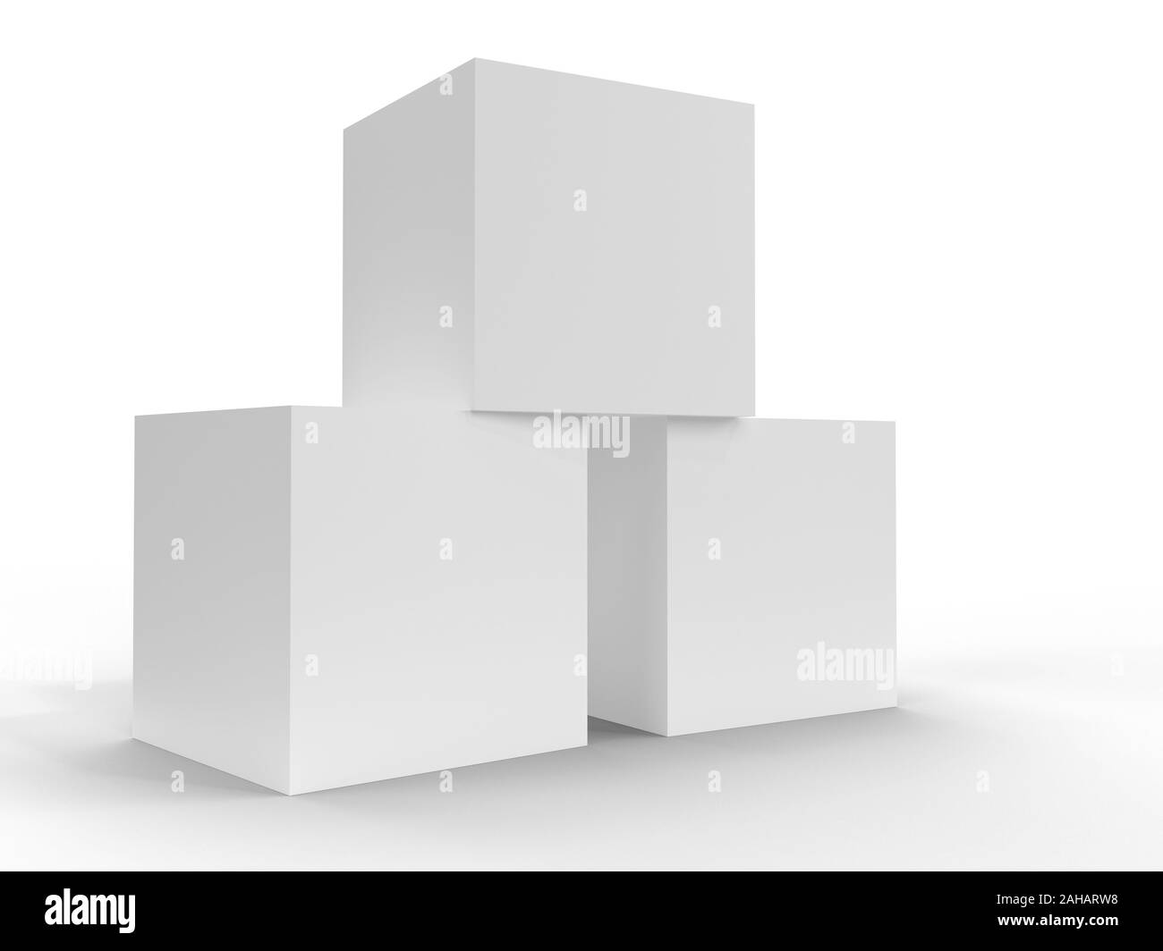Drei weiße Felder auf weißem Hintergrund. 3D-Rendering Stockfoto
