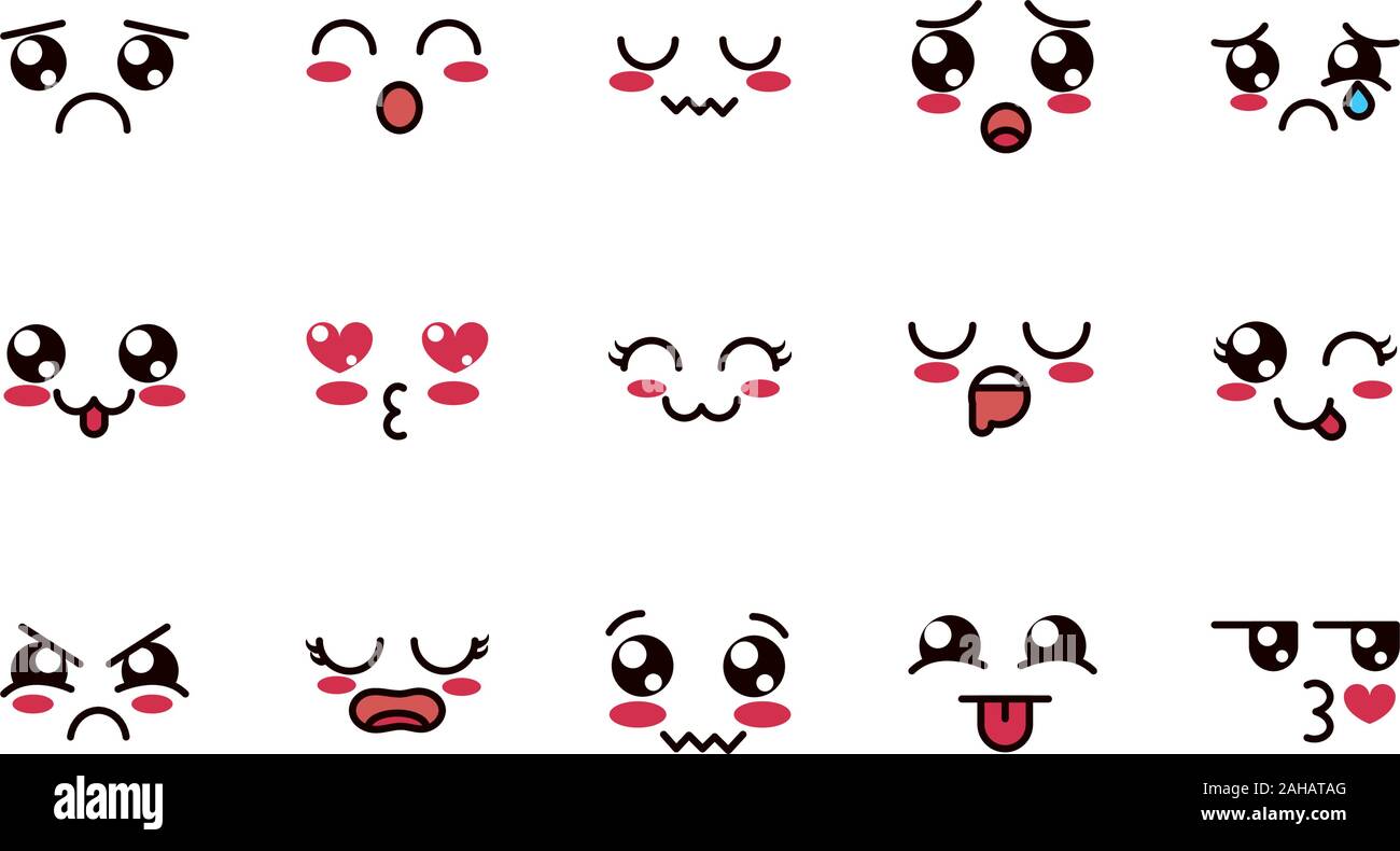 Kawaii Suss Gesicht Ausdrucke Augen Und Mund Icons Set Vector Illustration Stock Vektorgrafik Alamy