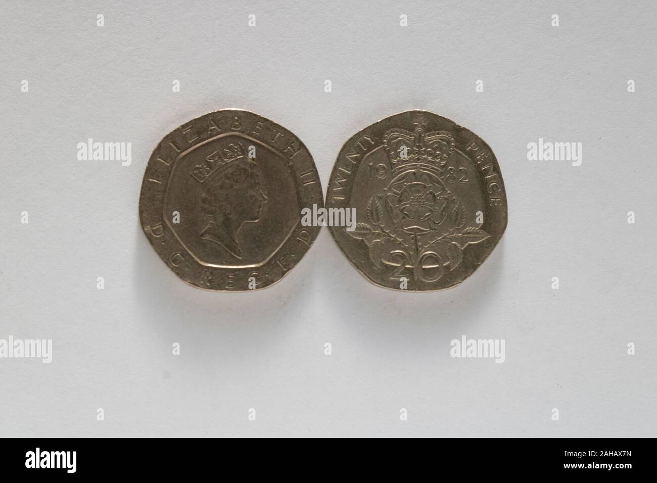 Das Porträt einer verwendet 20 Pence piec Stockfoto