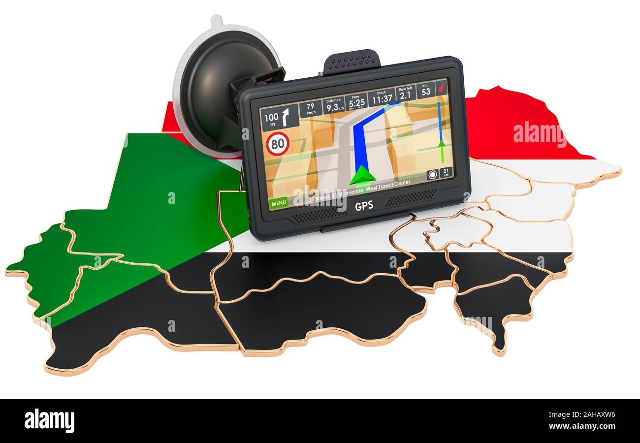 GPS-Navigation im Sudan, 3D-Rendering auf weißem Hintergrund Stockfoto