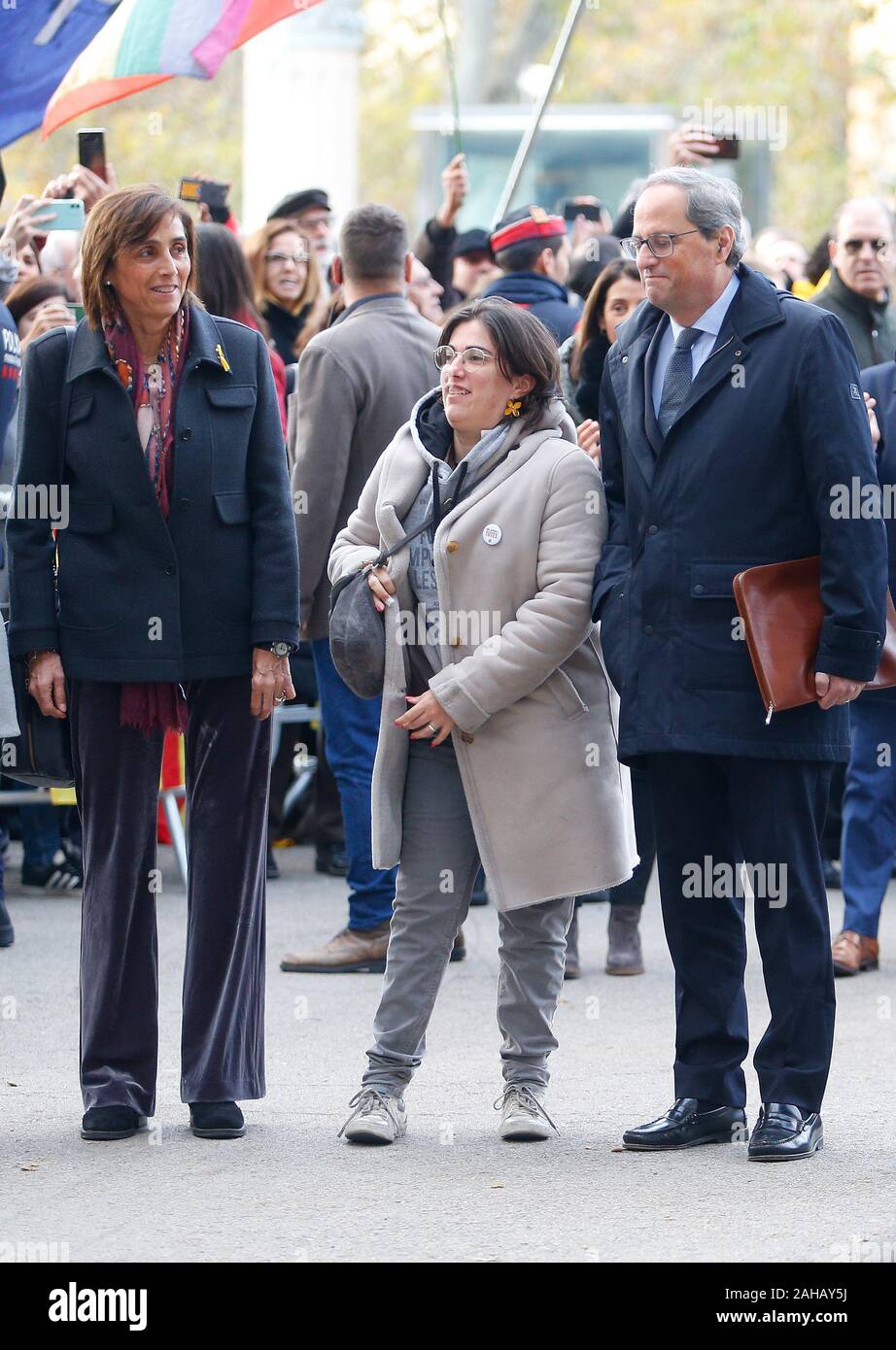 Präsident der katalanischen Regierung Quim Torra kommt Barcelona in der spanischen Gesetze zu Courtin desobeying Stockfoto