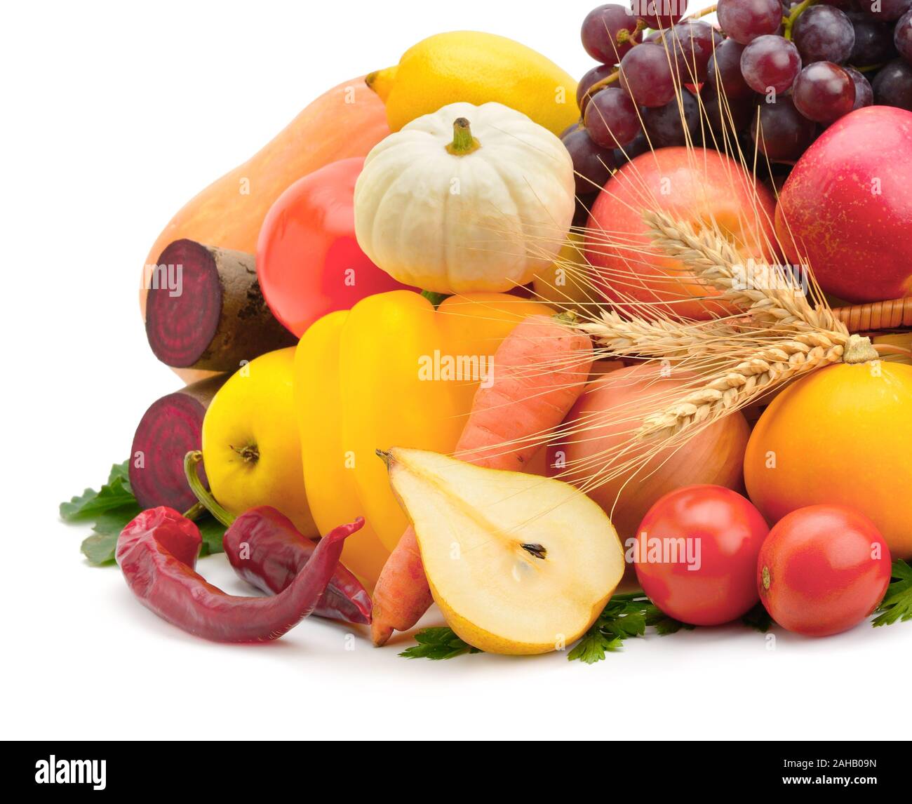 Obst und Gemüse auf einem weißen Hintergrund isoliert Stockfoto