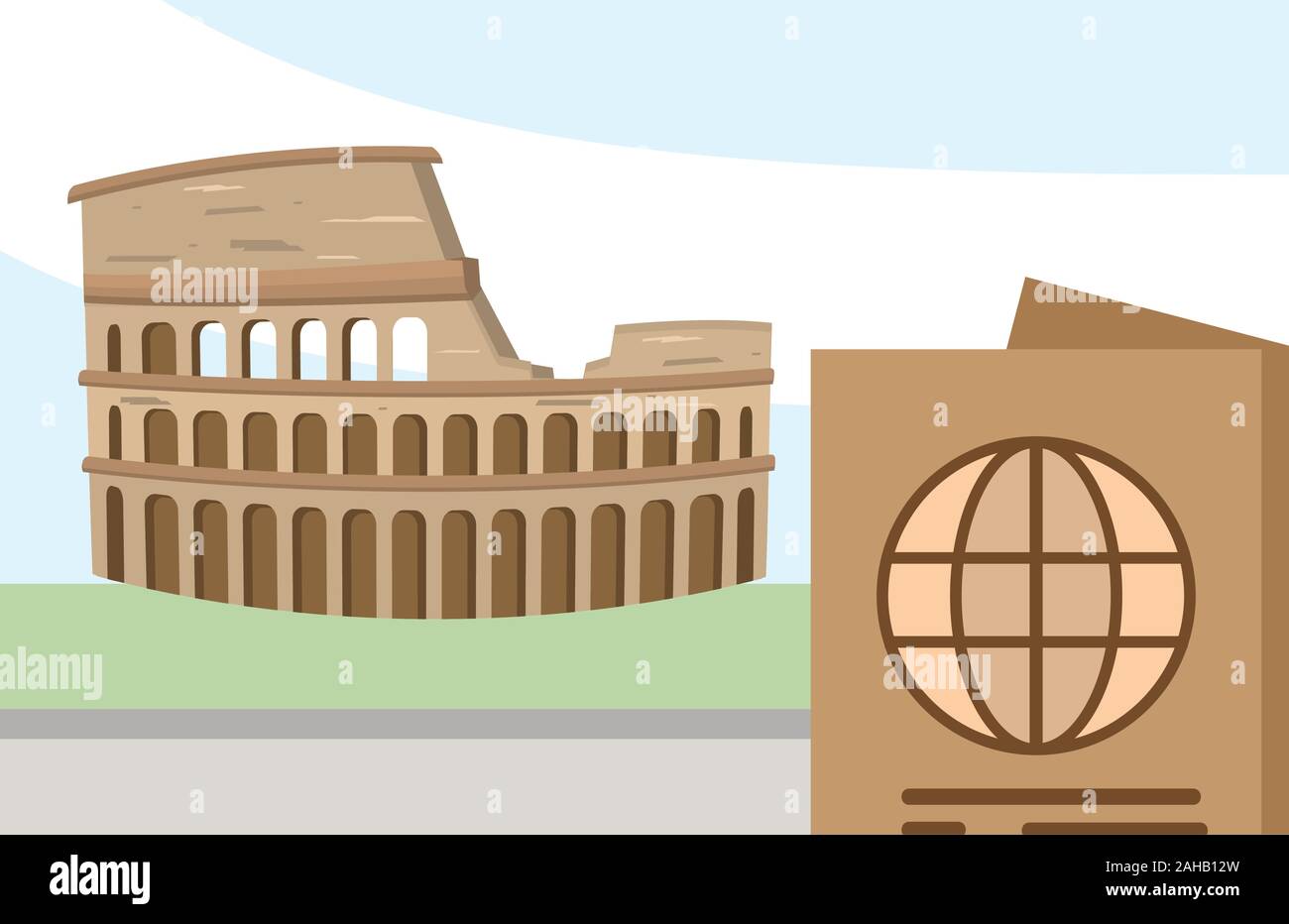 Römische Kolosseum Reisepass touristische Ferienhäuser reisen Vector Illustration Stock Vektor