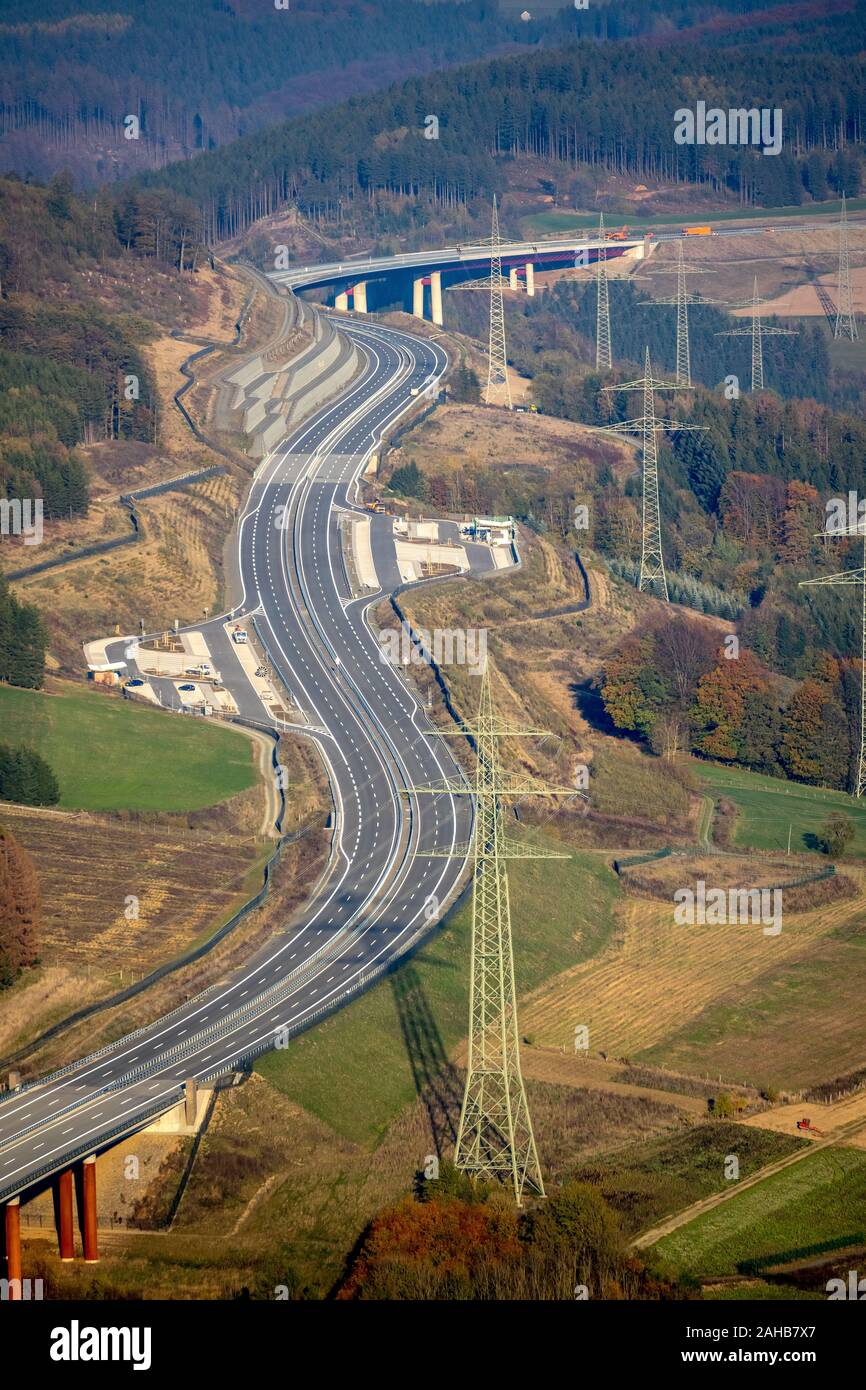 Luftbild, Autobahn A46 Verlängerung, Bestwig und Olsberg mit autobahnbrücke Nuttlar, Föckinghausen, Bestwig, Sauerland, Norden Rhine-West Stockfoto