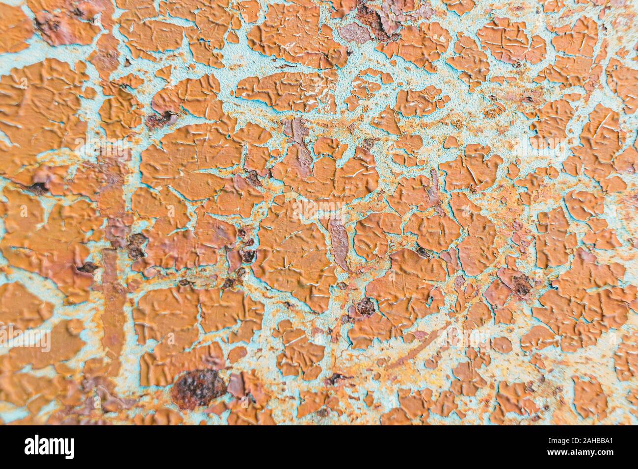 Grunge orange Rost über blau Metall Hintergrund Textur Peeling Stockfoto