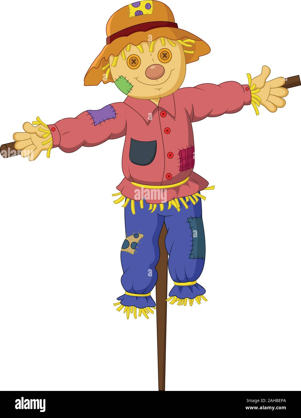 Cartoon Vogelscheuche isoliert auf weißem Hintergrund Stock Vektor