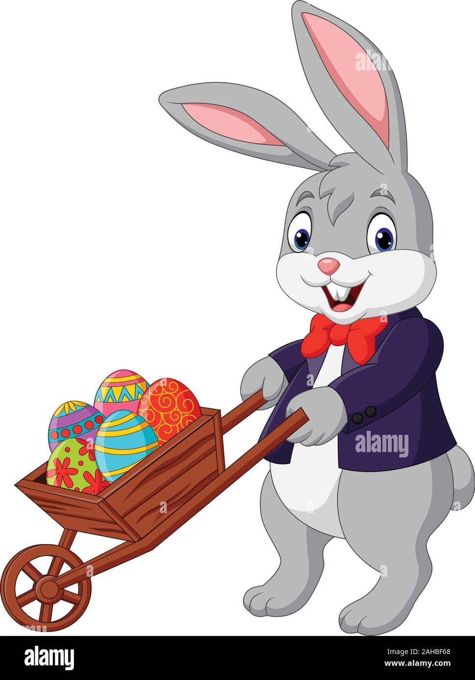 Cartoon Kaninchen drücken Warenkorb voller Ostereier Stock Vektor